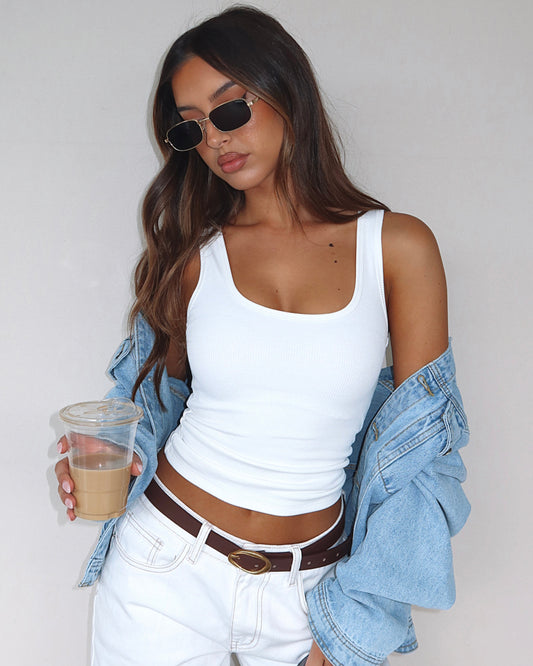 Let Me Adore You Ribbed Tank Top White - Lina Morane